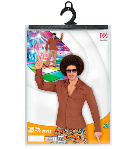 e-carnavalskleding-SYK Jaren 70 disco hemd Groovy bruin