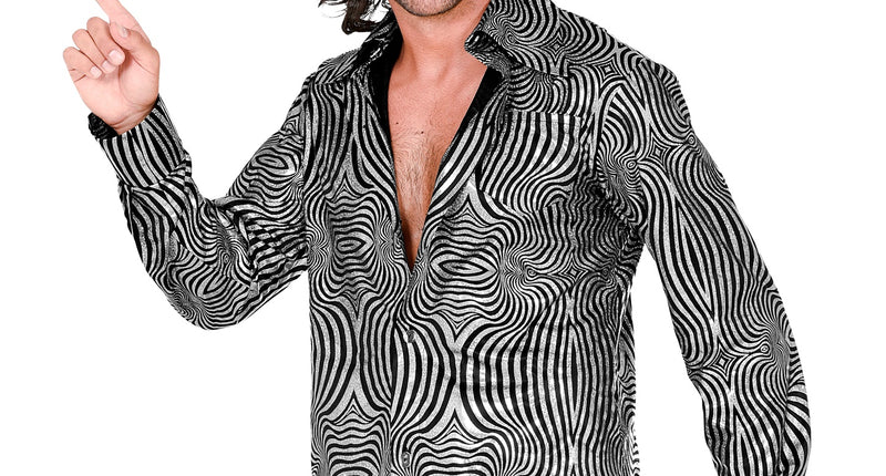 e-carnavalskleding-SYK Jaren 70 disco shirt zilver heren
