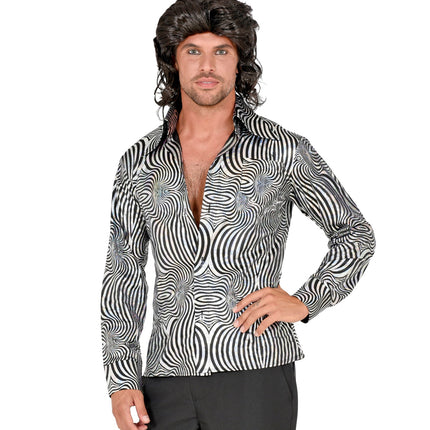e-carnavalskleding-SYK Jaren 70 disco shirt zilver heren