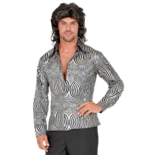 e-carnavalskleding-SYK Jaren 70 disco shirt zilver heren