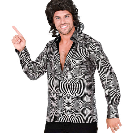 e-carnavalskleding-SYK Jaren 70 disco shirt zilver heren