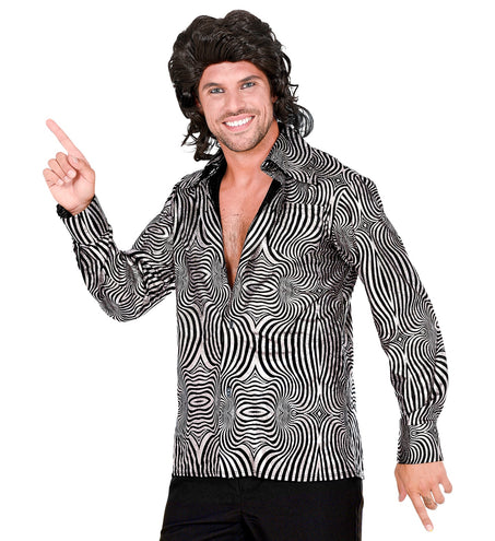 e-carnavalskleding-SYK Jaren 70 disco shirt zilver heren