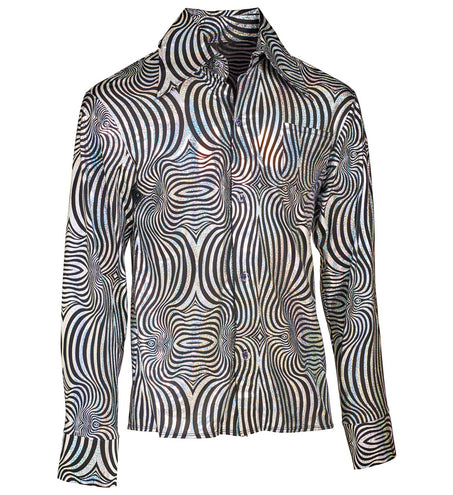 e-carnavalskleding-SYK Jaren 70 disco shirt zilver heren