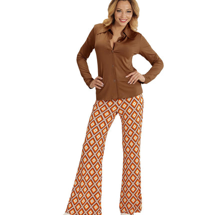 e-carnavalskleding-SYK Jaren 70 discoshirt Groovy bruin