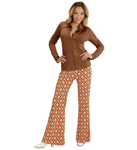 e-carnavalskleding-SYK Jaren 70 discoshirt Groovy bruin