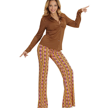 e-carnavalskleding-SYK Jaren 70 discoshirt Groovy bruin