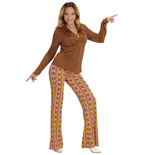 e-carnavalskleding-SYK Jaren 70 discoshirt Groovy bruin