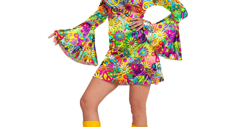 e-carnavalskleding-SYK Jaren 70 jurk love&peace