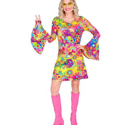 e-carnavalskleding-SYK Jaren 70 jurk love&peace