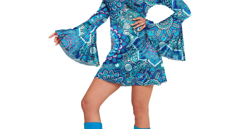 e-carnavalskleding-SYK Jaren 70 jurk mandala blauw