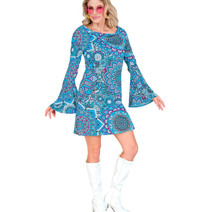 e-carnavalskleding-SYK Jaren 70 jurk mandala blauw