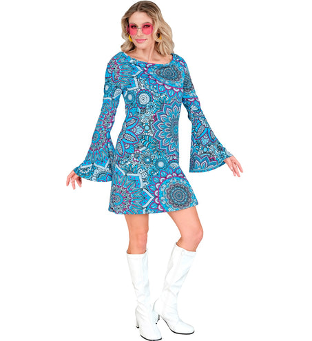 e-carnavalskleding-SYK Jaren 70 jurk mandala blauw