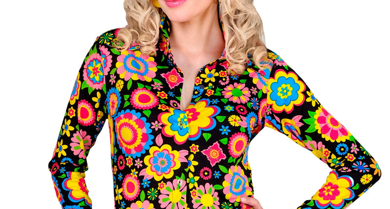 e-carnavalskleding-SYK Jaren 70 shirt bloemenfeest dames