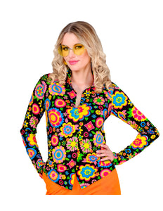 e-carnavalskleding-SYK Jaren 70 shirt bloemenfeest dames