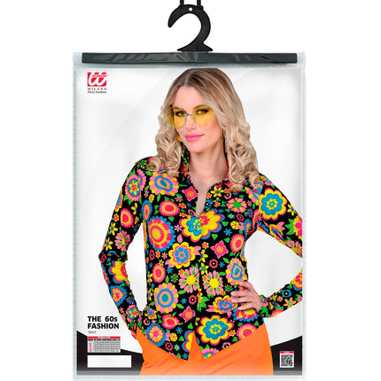 e-carnavalskleding-SYK Jaren 70 shirt bloemenfeest dames