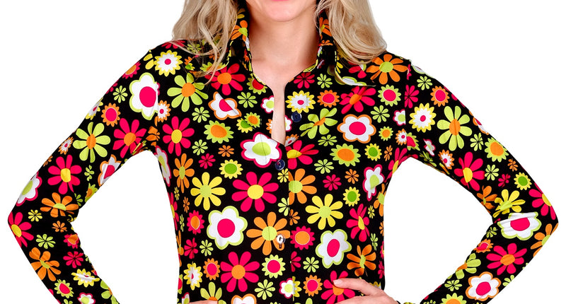 e-carnavalskleding-SYK Jaren 70 shirt flowers dames