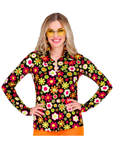 e-carnavalskleding-SYK Jaren 70 shirt flowers dames