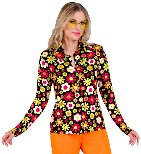 e-carnavalskleding-SYK Jaren 70 shirt flowers dames