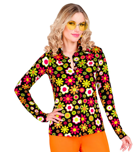 e-carnavalskleding-SYK Jaren 70 shirt flowers dames