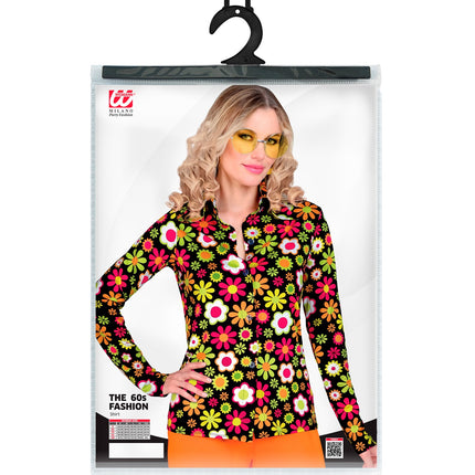 e-carnavalskleding-SYK Jaren 70 shirt flowers dames