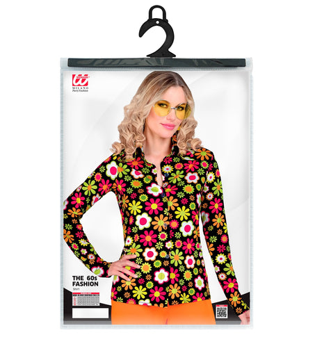 e-carnavalskleding-SYK Jaren 70 shirt flowers dames