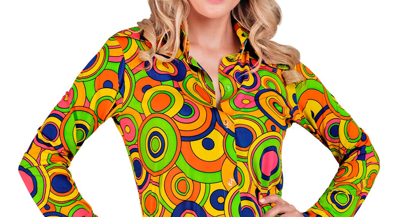 e-carnavalskleding-SYK Jaren 70 shirt groovy cirkels dames