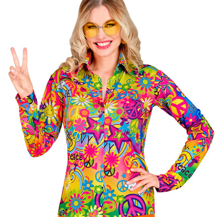 e-carnavalskleding-SYK Jaren 70 shirt love&peace  dames