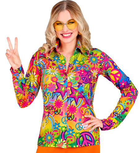 e-carnavalskleding-SYK Jaren 70 shirt love&peace  dames