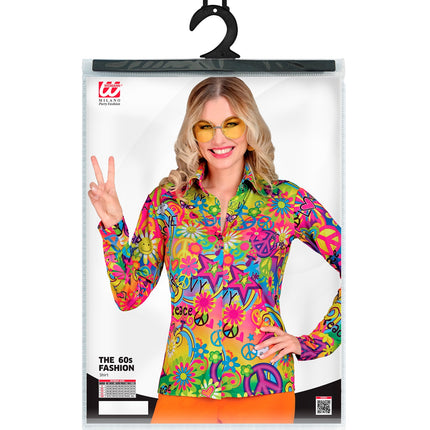 e-carnavalskleding-SYK Jaren 70 shirt love&peace  dames