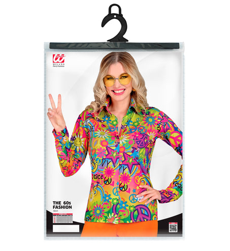 e-carnavalskleding-SYK Jaren 70 shirt love&peace  dames