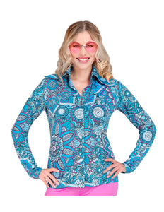 e-carnavalskleding-SYK Jaren 70 shirt mandala blauw dames