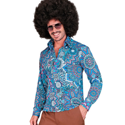 e-carnavalskleding-SYK Jaren 70 shirt mandala blauw heren