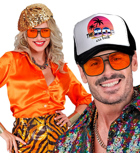 e-carnavalskleding-SYK Jaren 90 hippiebril met oranje glazen