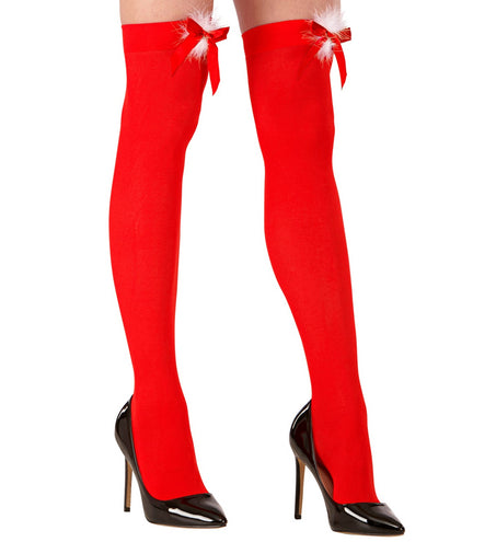 e-carnavalskleding-SYK Kerst panty rood met rode strik en wit plushe