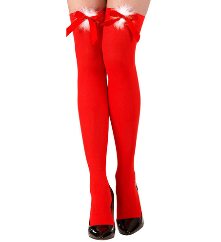 e-carnavalskleding-SYK Kerst panty rood met rode strik en wit plushe