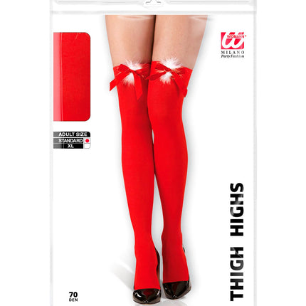 e-carnavalskleding-SYK Kerst panty rood met rode strik en wit plushe