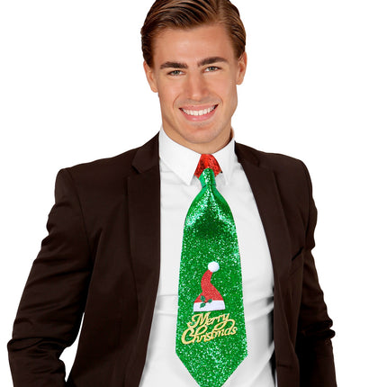 e-carnavalskleding-SYK Kerst stropdas glitter Merry Christmas