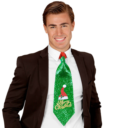 e-carnavalskleding-SYK Kerst stropdas glitter Merry Christmas