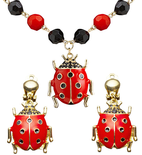 e-carnavalskleding-SYK Ketting lieveheersbeestje met oorbellen