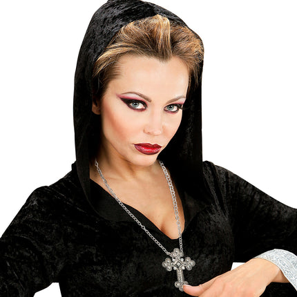 e-carnavalskleding-SYK Ketting met kruis zilver gothic