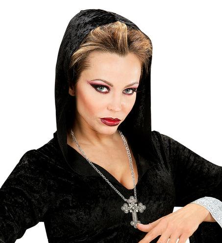 e-carnavalskleding-SYK Ketting met kruis zilver gothic