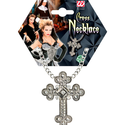 e-carnavalskleding-SYK Ketting met kruis zilver gothic