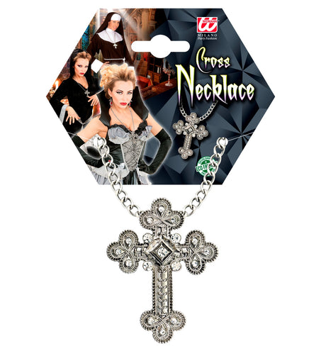 e-carnavalskleding-SYK Ketting met kruis zilver gothic