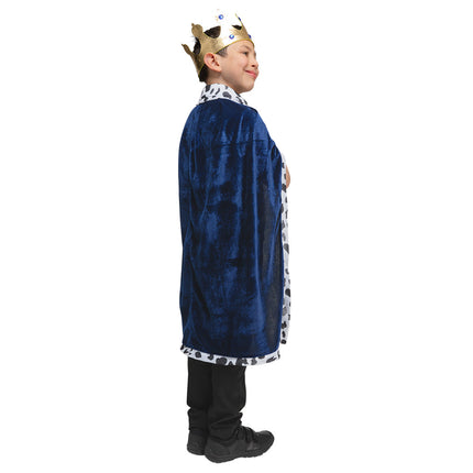 e-carnavalskleding-SYK Koningsmantel kinderen met Kroon blauw