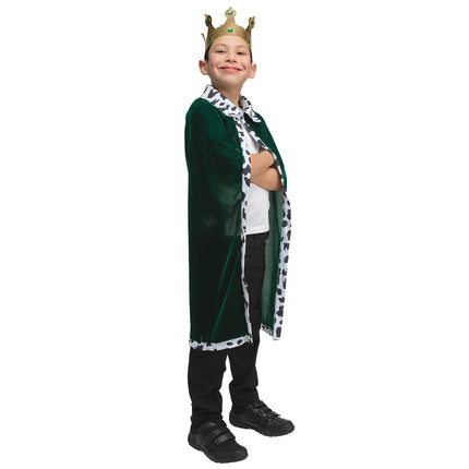 e-carnavalskleding-SYK Koningsmantel kinderen met Kroon groen