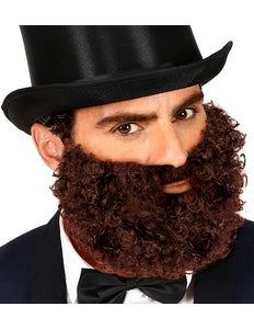 e-carnavalskleding-SYK Krullende baard met snor Leonardo, bruin