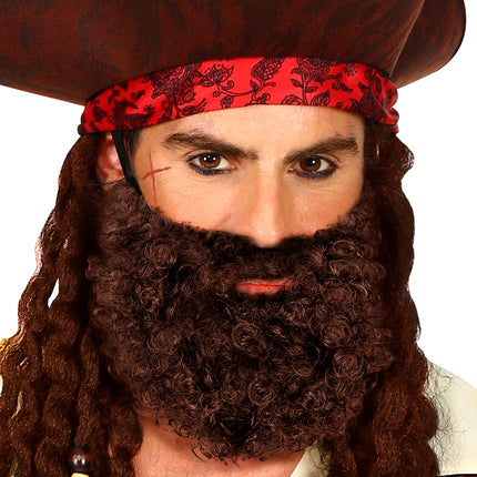 e-carnavalskleding-SYK Krullende baard met snor Leonardo, bruin