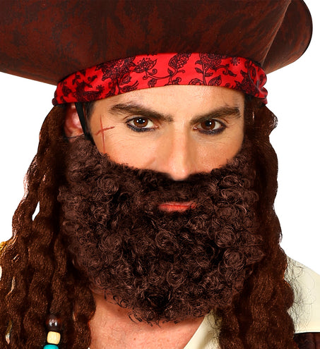 e-carnavalskleding-SYK Krullende baard met snor Leonardo, bruin