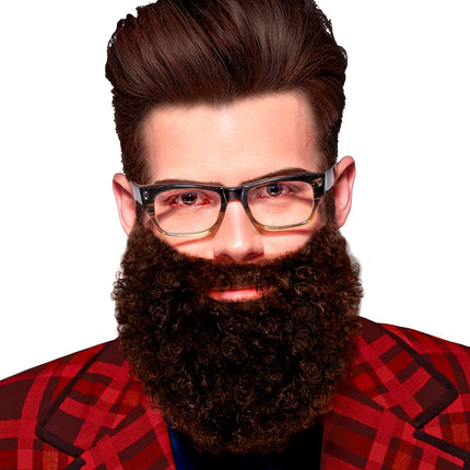 e-carnavalskleding-SYK Krullende baard met snor Leonardo, bruin