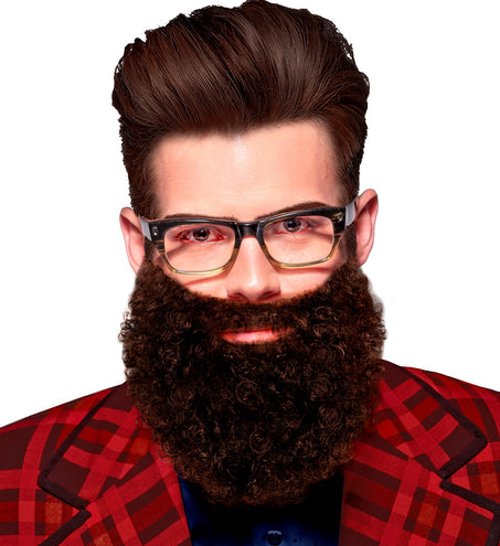 e-carnavalskleding-SYK Krullende baard met snor Leonardo, bruin